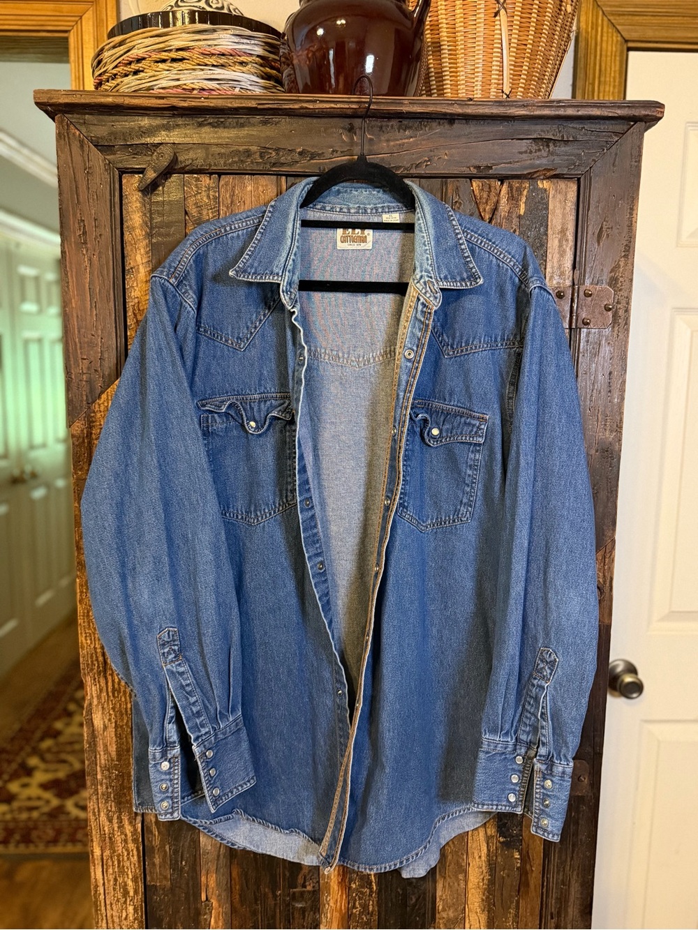 Vintage Ely Cattleman Men XL Denim Western Pearl Snap Shirt Cowboy Rodeo Blue